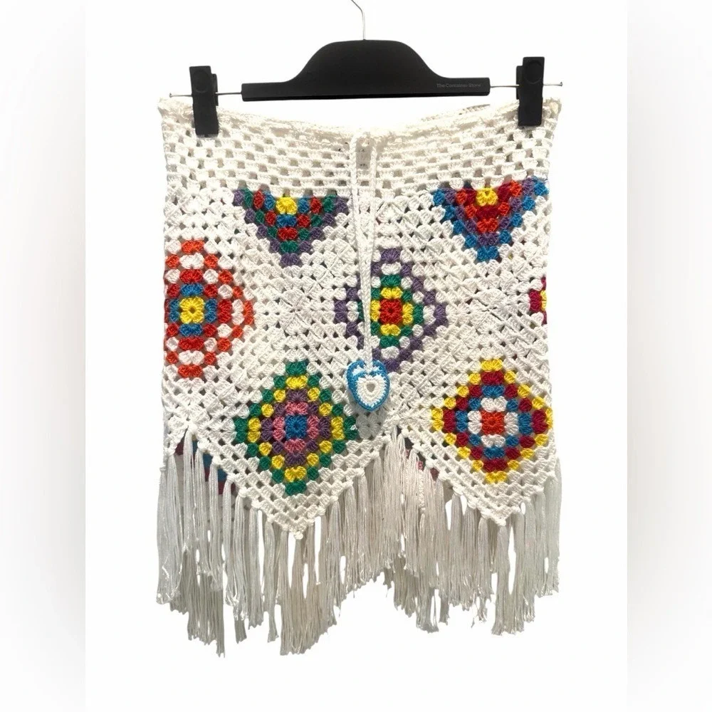 Nessi Byrd Girls Santa‎ Crochet Skirt White Fringe Sz 14 Luxury Resort Coverup
